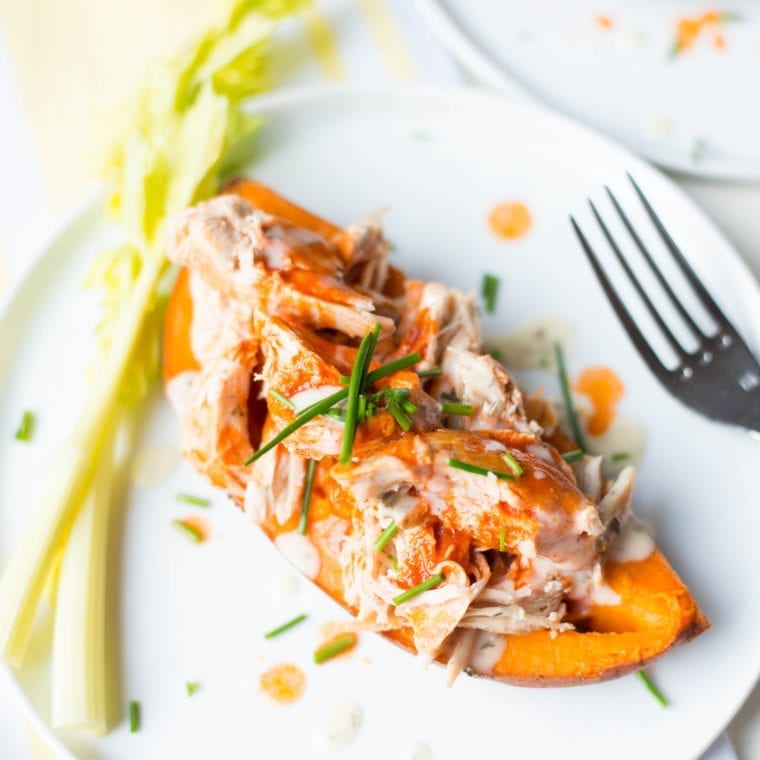 Slow Cooker Buffalo Chicken Sweet Potatoes (5Ingredients!) Real Food