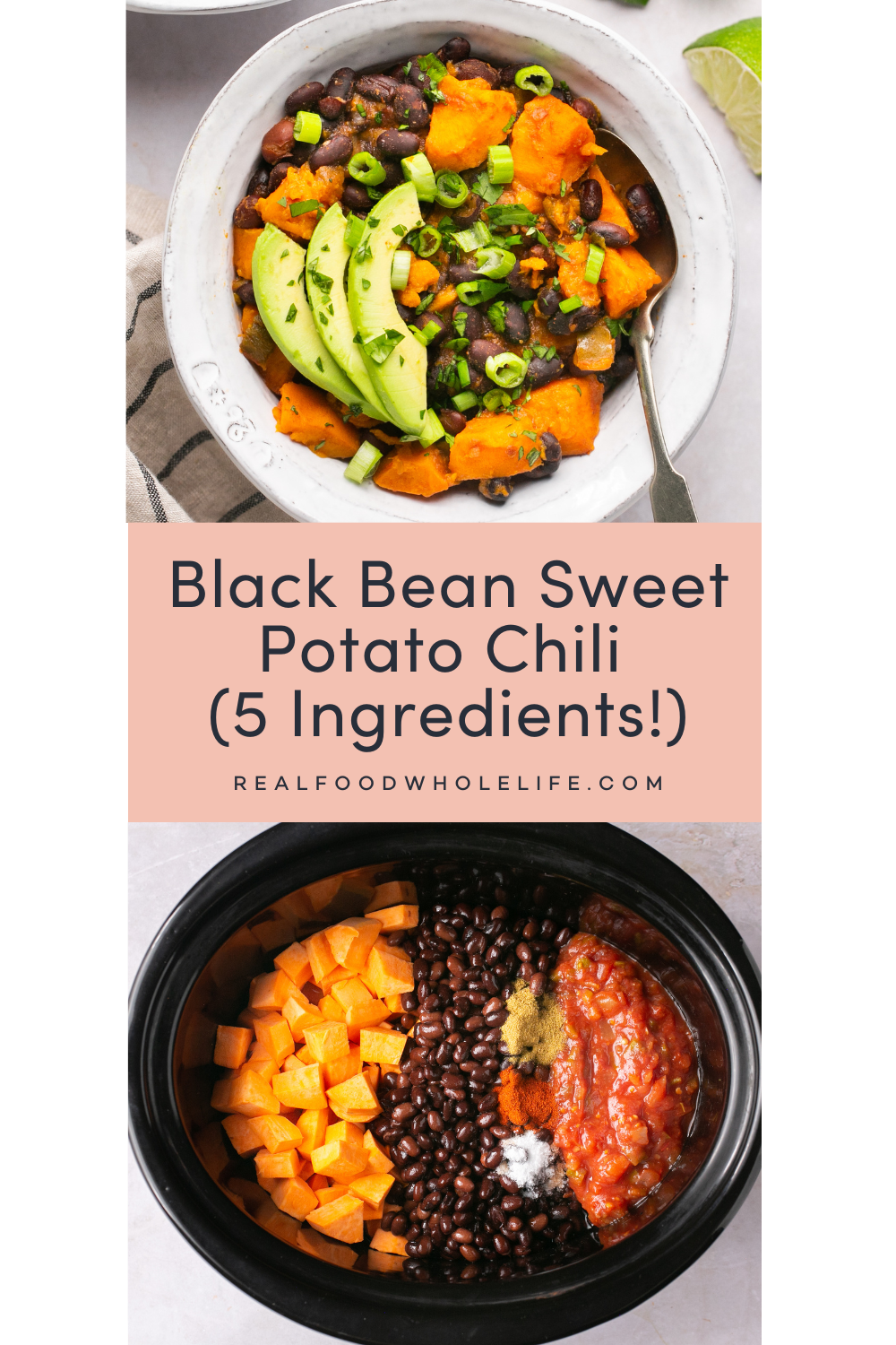 Two images of black bean sweet potato chili.