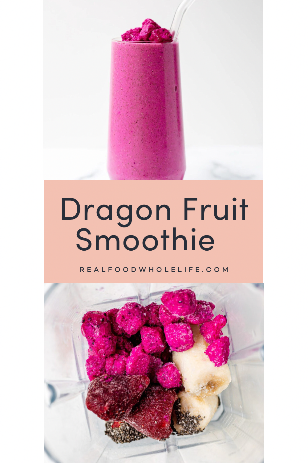 Two images of a dragon fruit smoothie.