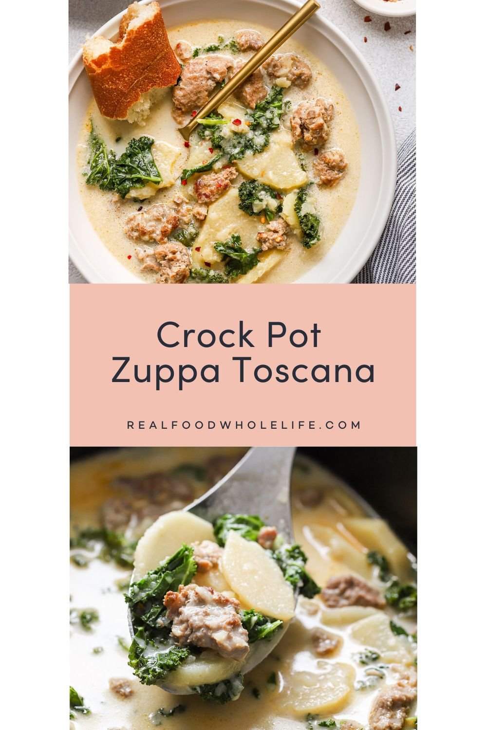 Two images of Crock Pot Zuppa Toscana.