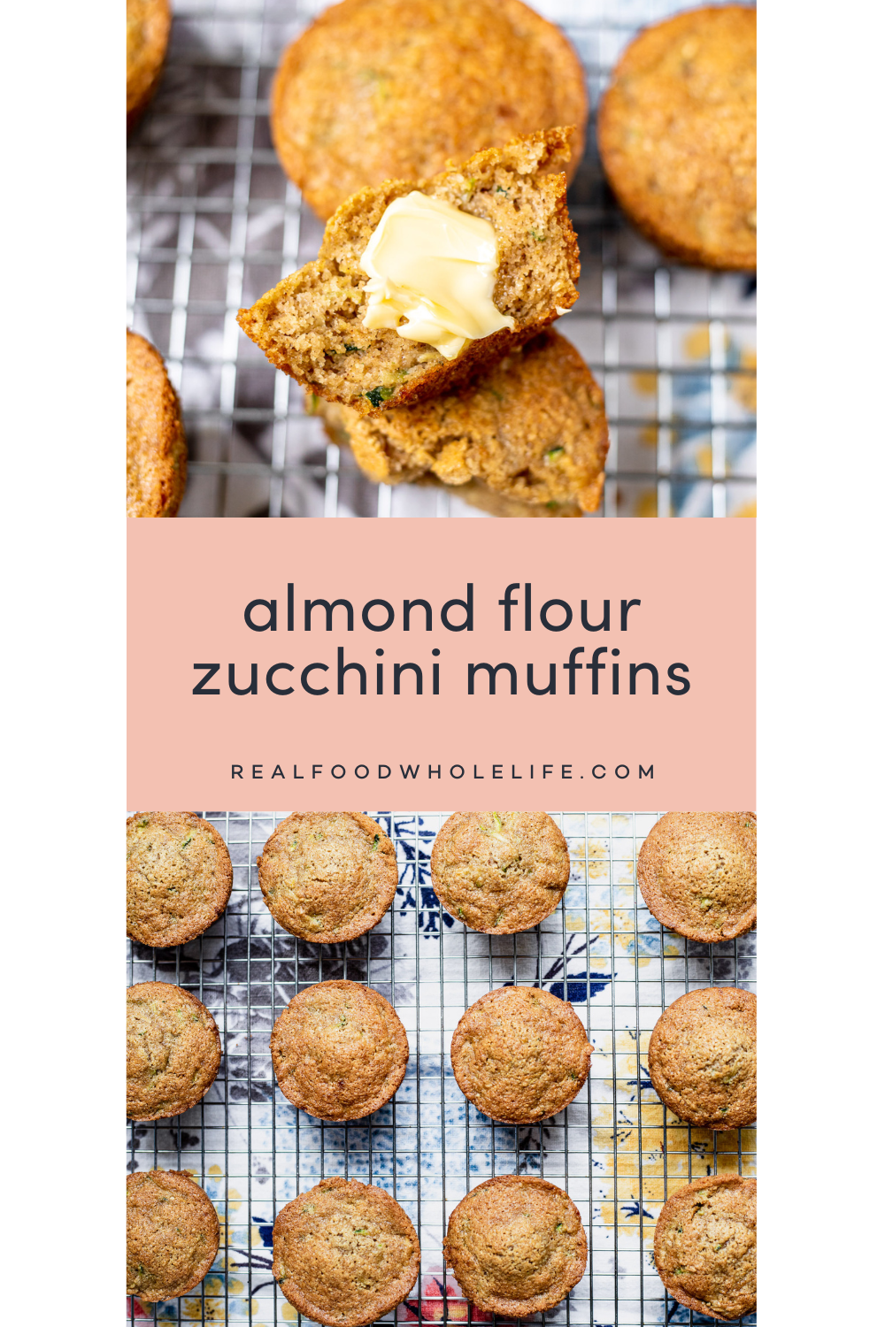 Two image collage of almond flour zucchini muffins.