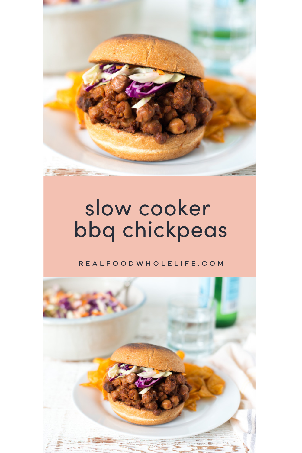 2 image collage of a bbq chickpea sandwich