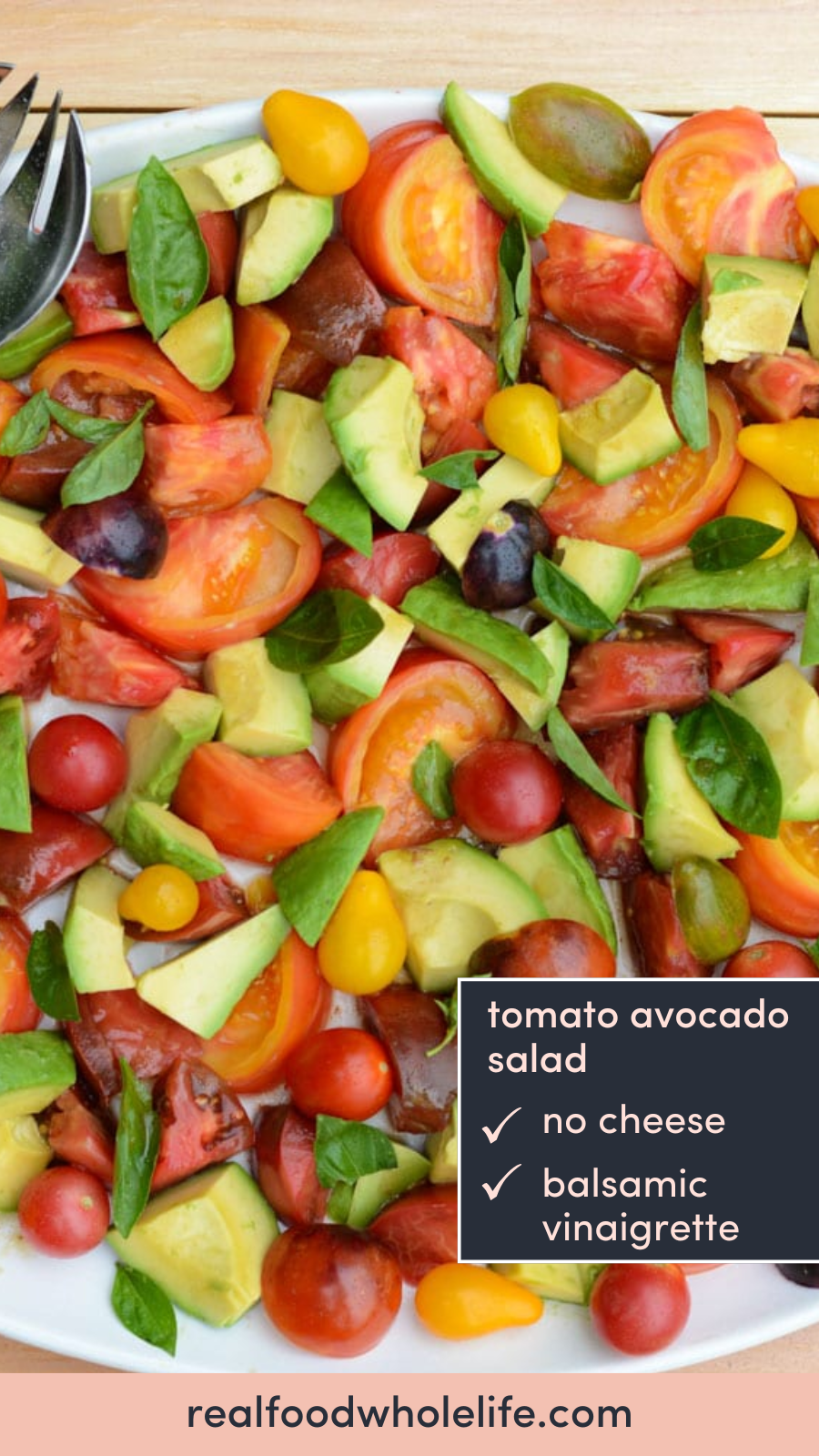 Image of Tomato, Avocado and Basil Salad with the text "tomato avocado salad"