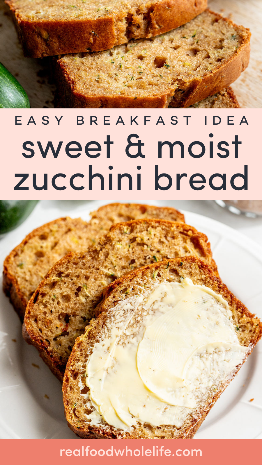 Two photos of sliced, fluffy zucchini bread.